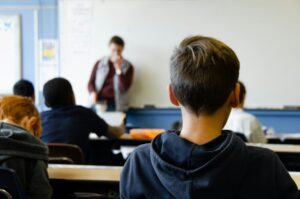 High school students working in a classroom