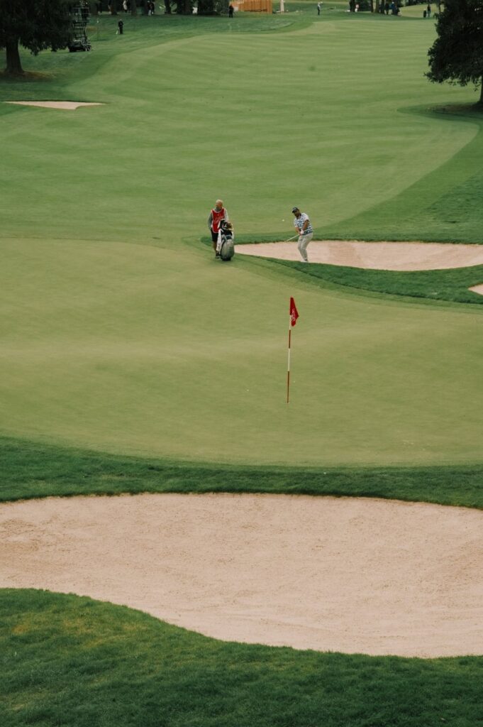 A flag on a golf course green