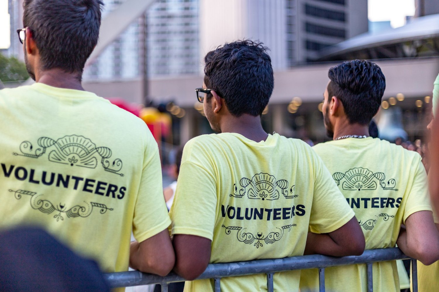 Volunteers in matching shirts at a community event